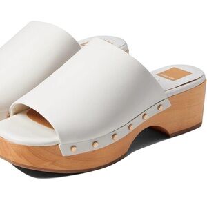 Dolce vita White leather clogs with wooden platform and studded details